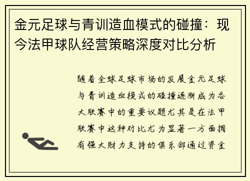 金元足球与青训造血模式的碰撞：现今法甲球队经营策略深度对比分析