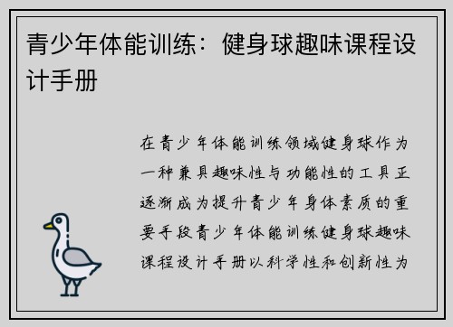 青少年体能训练：健身球趣味课程设计手册