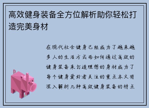 高效健身装备全方位解析助你轻松打造完美身材